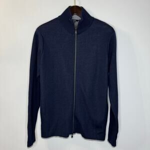 Benson Men's Merino Wool Navy Rib Knit Full Zip Cardigan Sweater Preppy Sz M